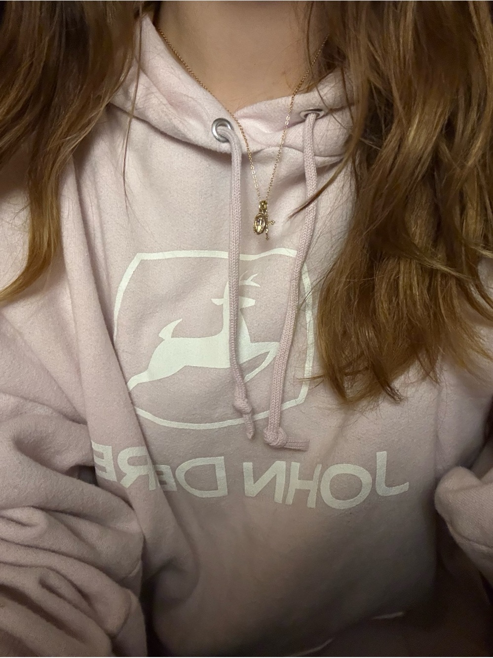 John Deere Light Pink Hoodie with White Logo